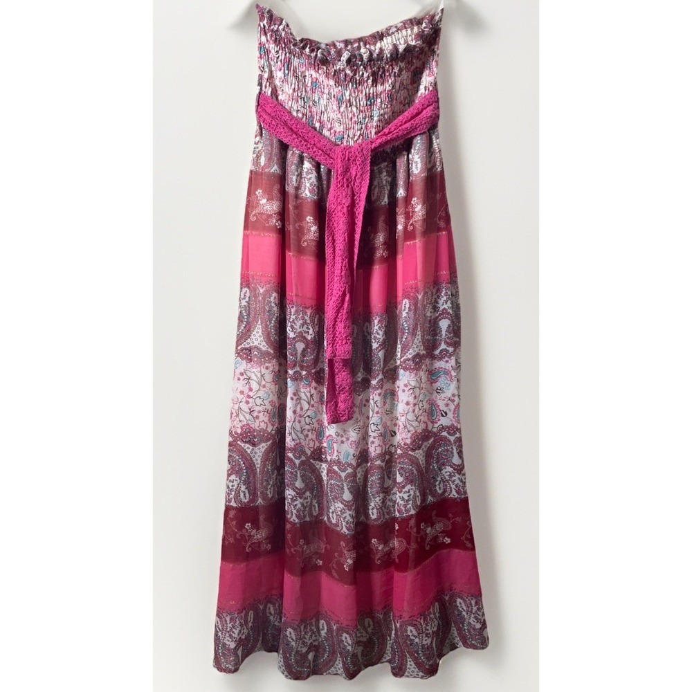 She's Cool Smocked Tube Top Strapless Chiffon Lined Midi Dress Women's Medium